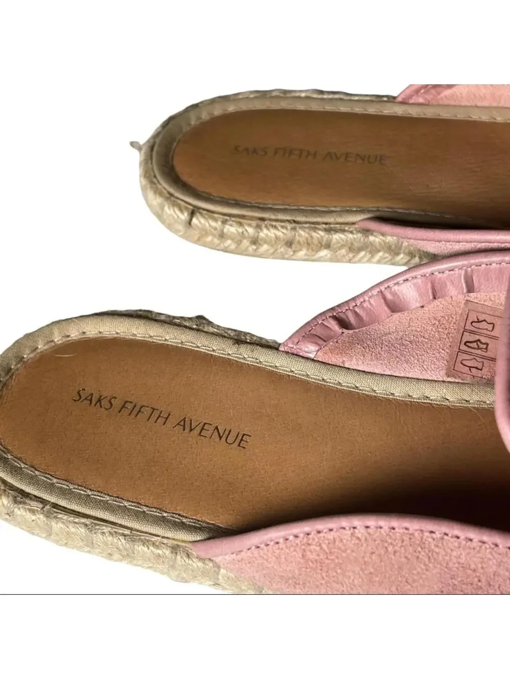 Saks Fifth Avenue Pink Suede Espadrille Mules / Slides